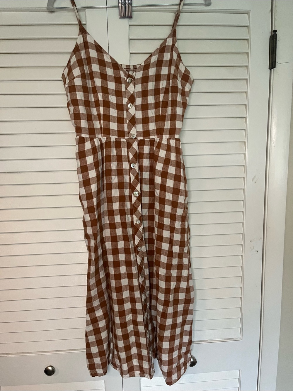 Brown Gingham Button Down Midi Dress